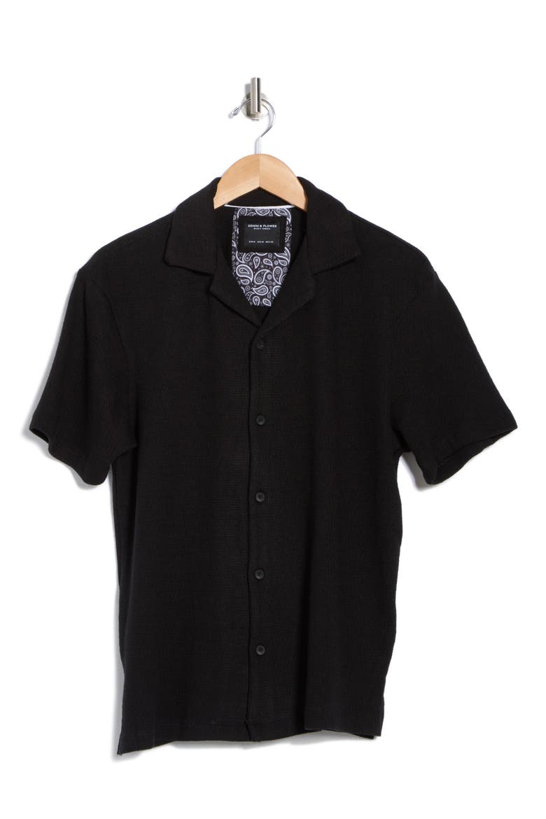 Relaxed Textured Camp Shirt, Alternate, color, BLACK