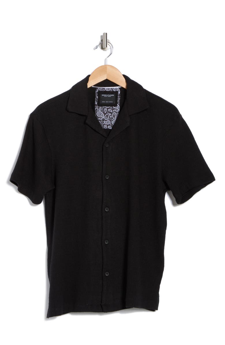 DENIM AND FLOWER Relaxed Textured Camp Shirt, Alternate, color, Black