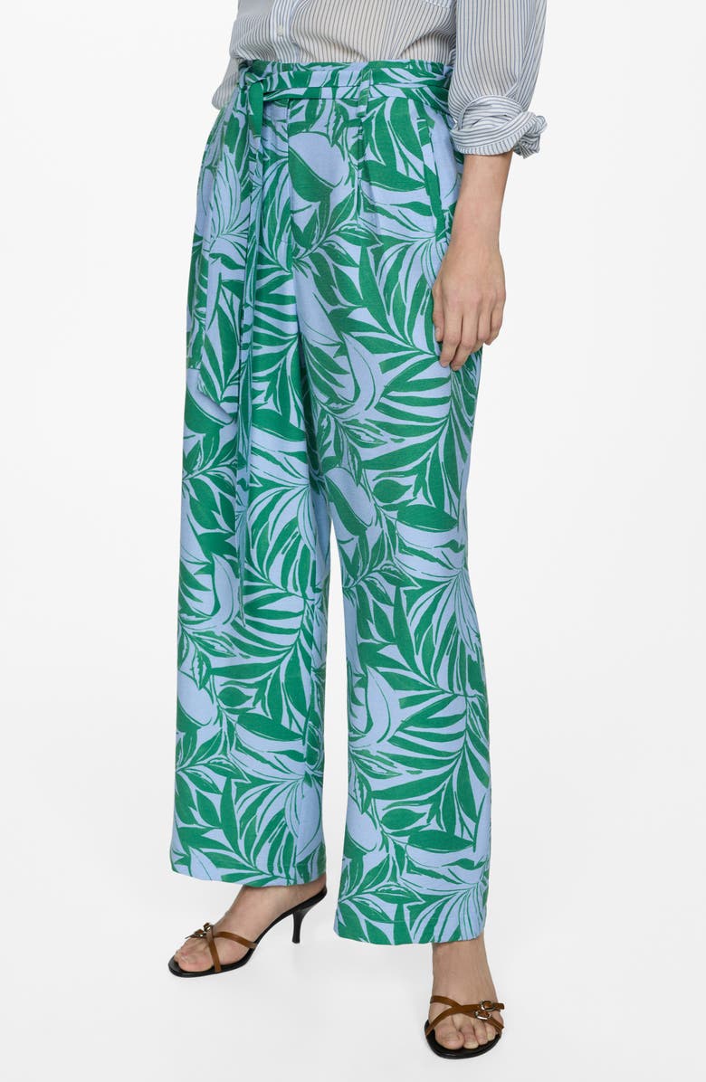 MANGO Print High Waist Wide Leg Pants, Main, color, Green