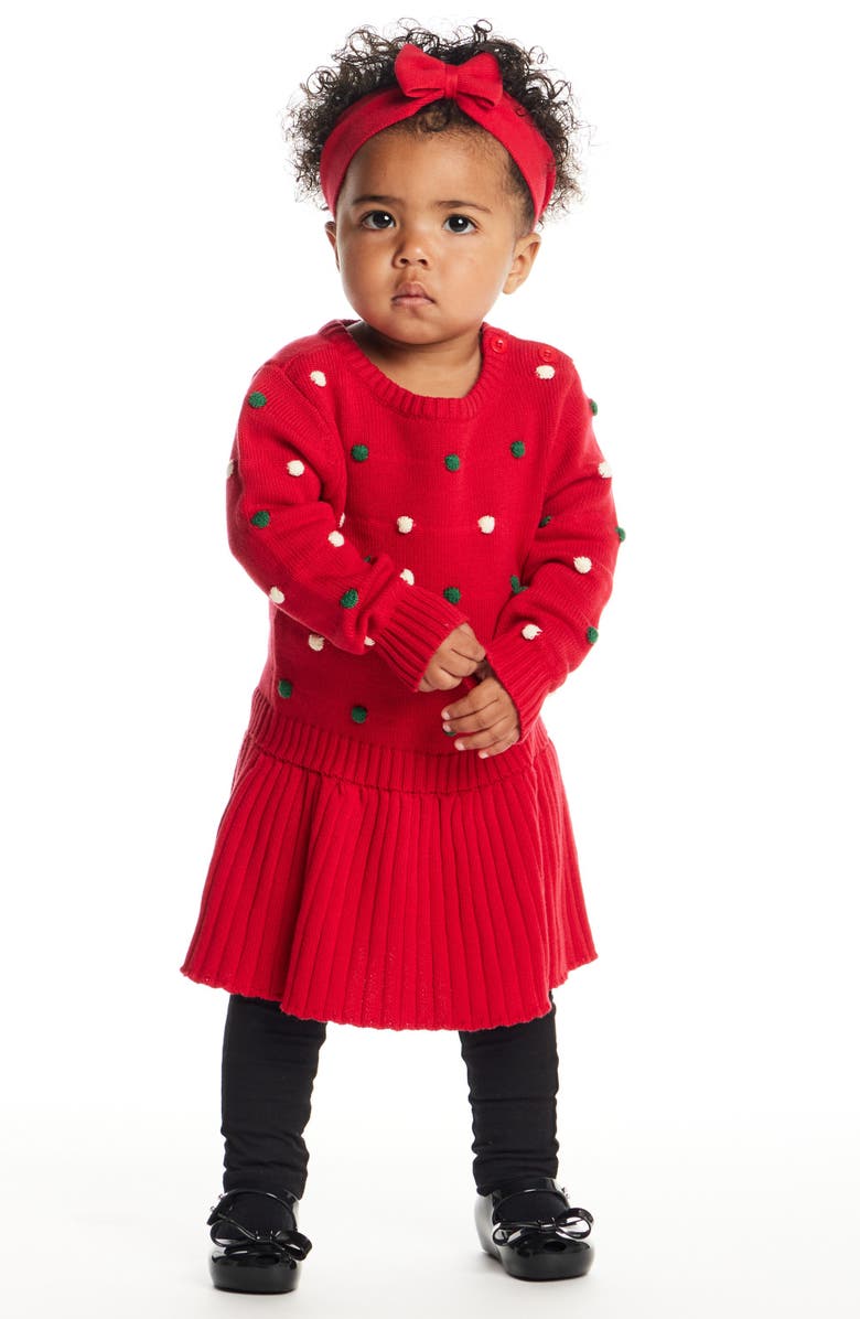 Andy & Evan Holiday Bubble Accent Cotton Sweater Dress, Alternate, color, Red Bubble