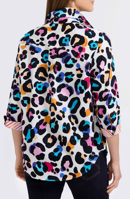 FOXCROFT FOXCROFT CHARLIE COLORFUL LEOPARD PRINT COTTON BUTTON-UP SHIRT 