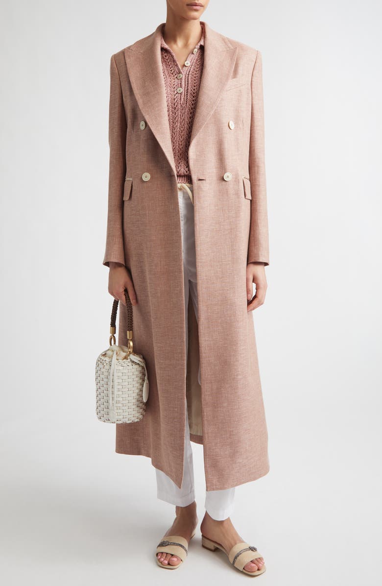 Eleventy Zegna Double Breasted Stretch Linen, Wool & Silk Duster, Alternate, color, 99 Crimson