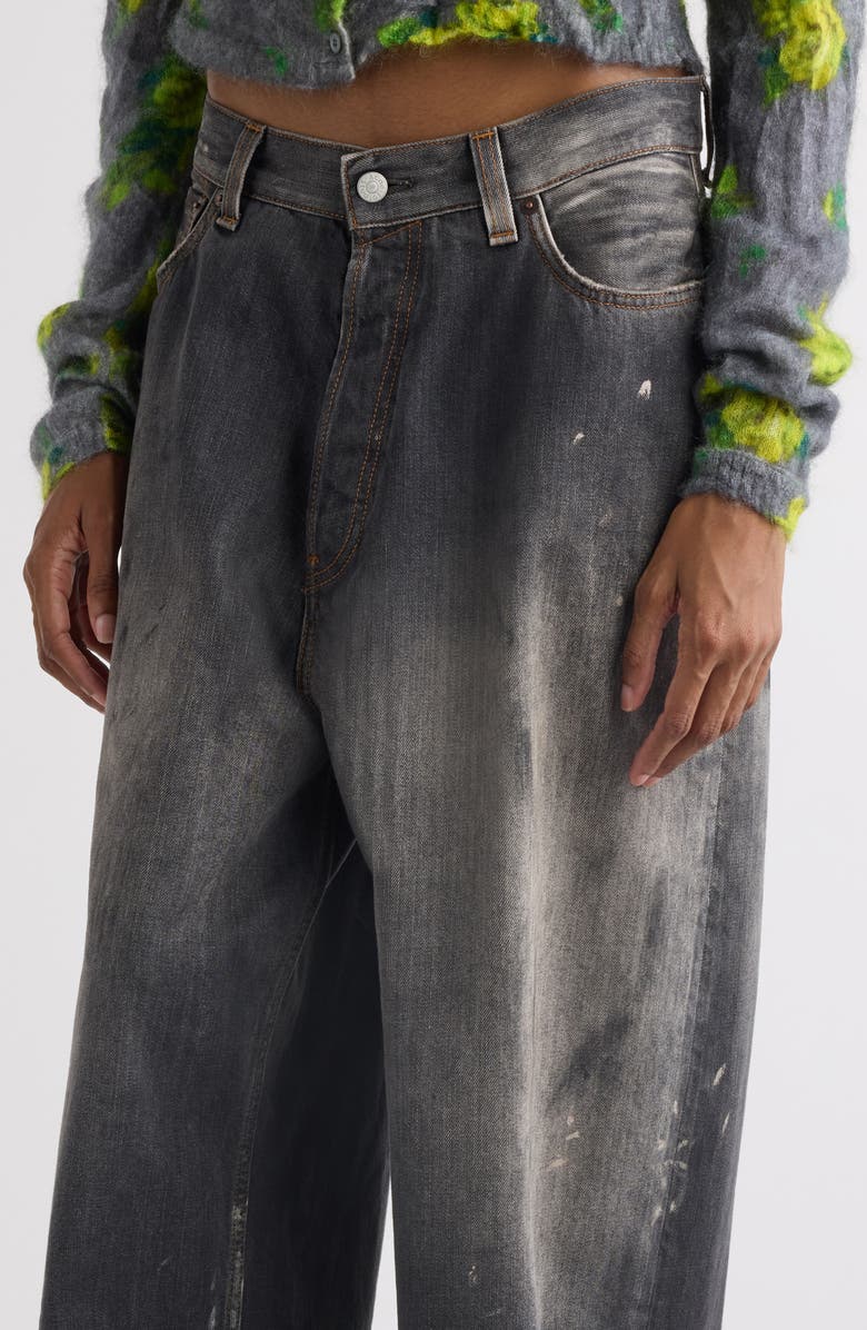 Acne Studios 2023 Black Trafa Paint Splatter Baggy Wide Leg Jeans, Alternate, color, Black