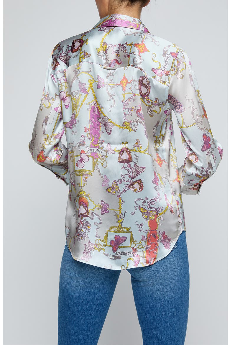 Dani Print Three-Quarter Sleeve Silk Button-Up Shirt, Alternate, color, MULTI BAROQUE TOILE