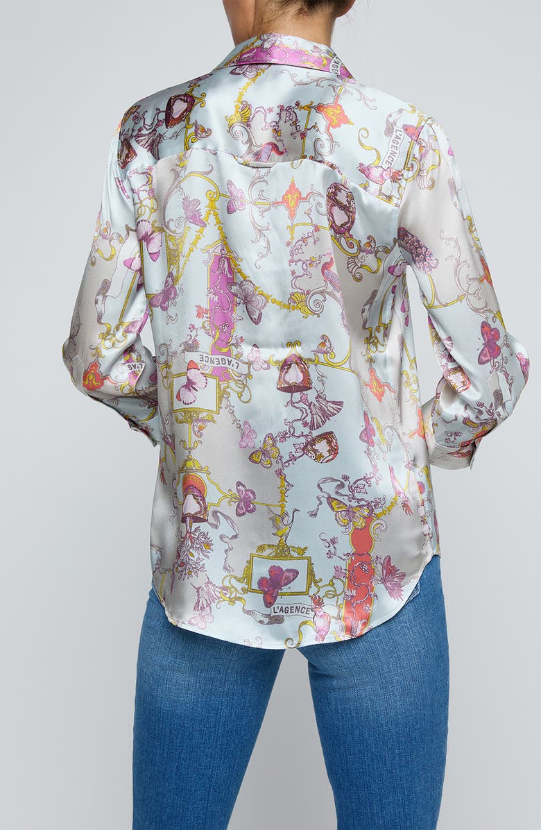 L'AGENCE Dani Print Three-Quarter Sleeve Silk Button-Up Shirt, Alternate, color, Multi Baroque Toile