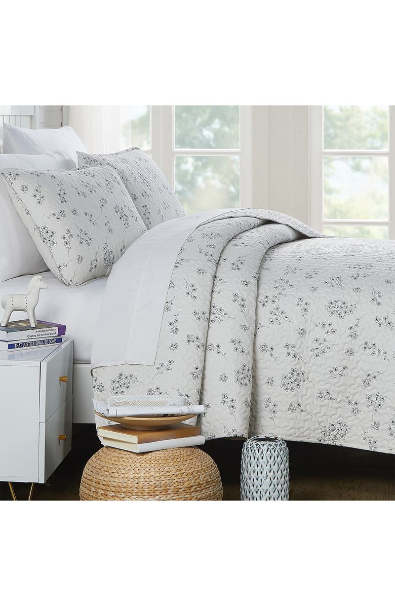 SOUTHSHORE FINE LINENS Sweet Florals Oversized Quilt Set, Alternate, color, Sweet Florals Grey