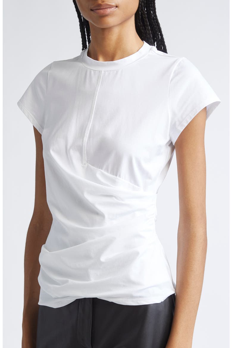 Draped Stretch Cotton T-Shirt, Alternate, color, WHITE