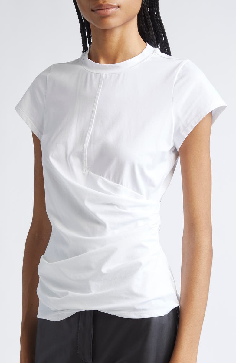 3.1 Phillip Lim Draped Stretch Cotton T-Shirt, Alternate, color, White