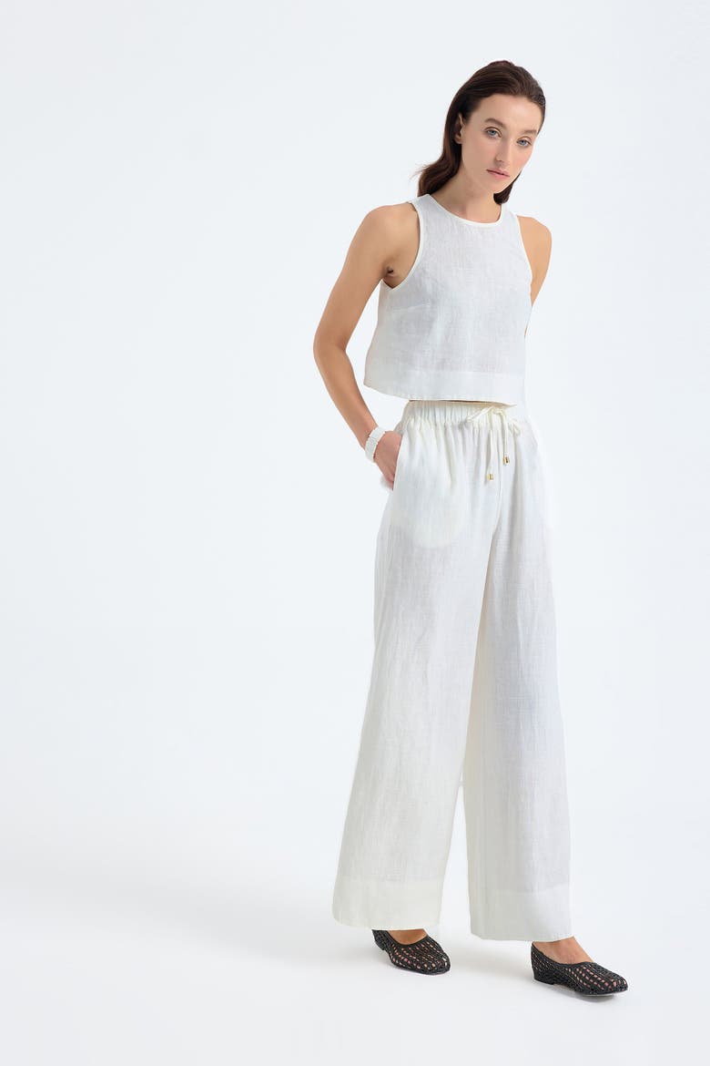 Ciel 100% Linen High-Waist Wide-Leg Pants, Alternate, color, White