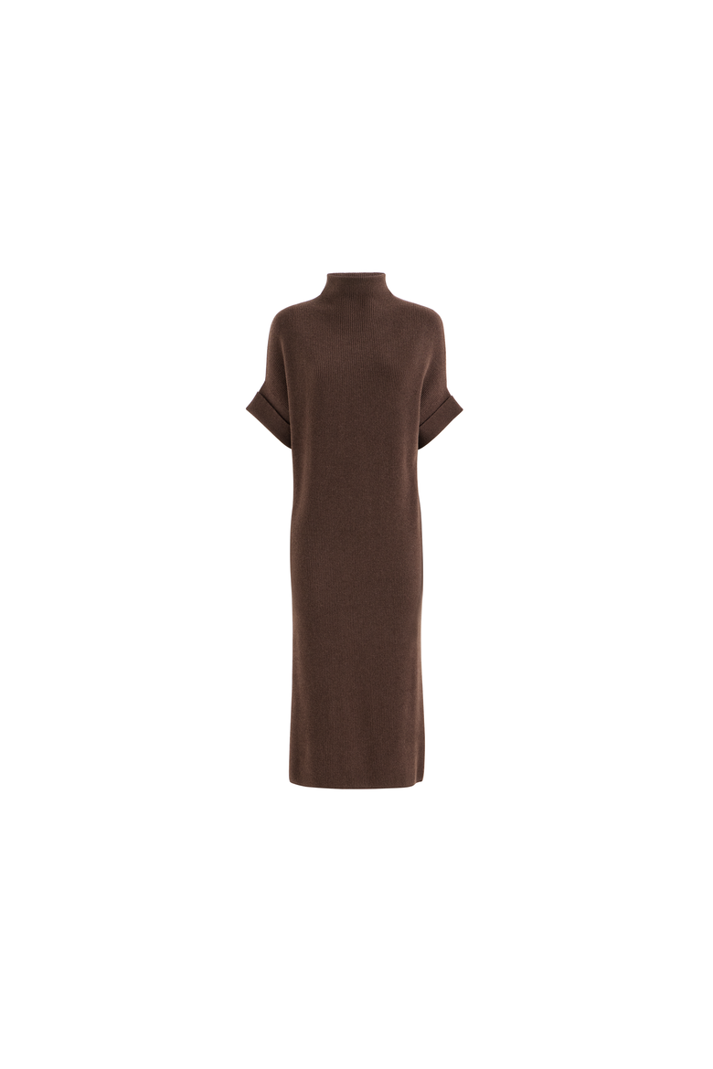 Cashmere rib knit mock neck dress, Alternate, color, Brown
