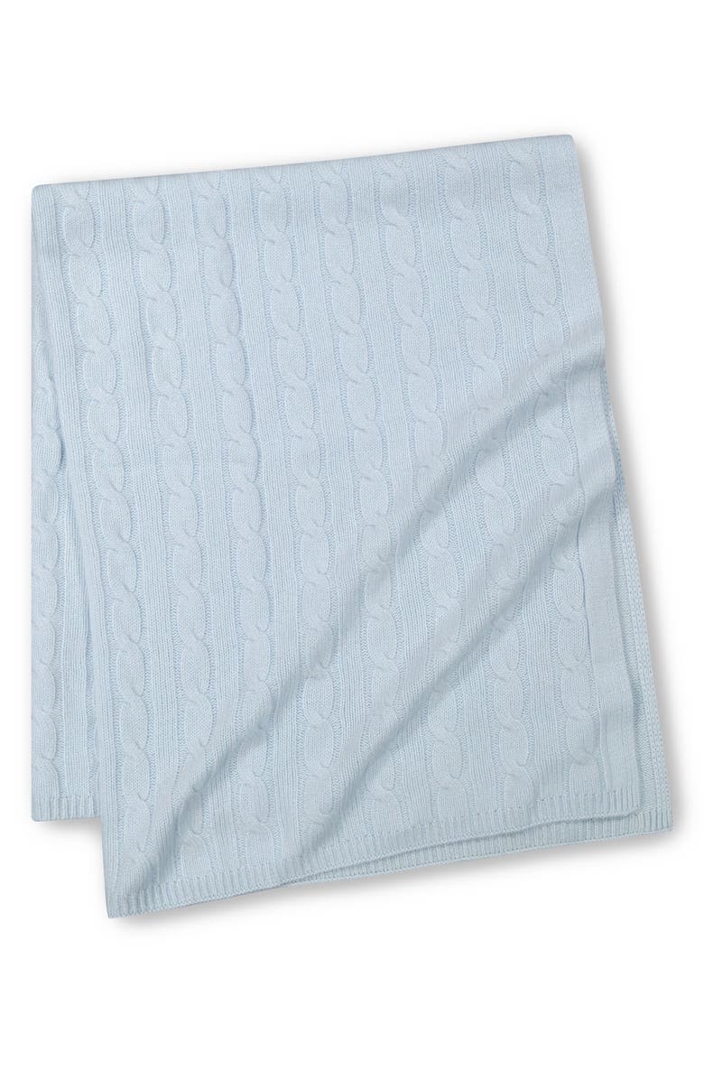 Sofia Cashmere Cable Knit Cashmere Baby Blanket, Main, color, Blue