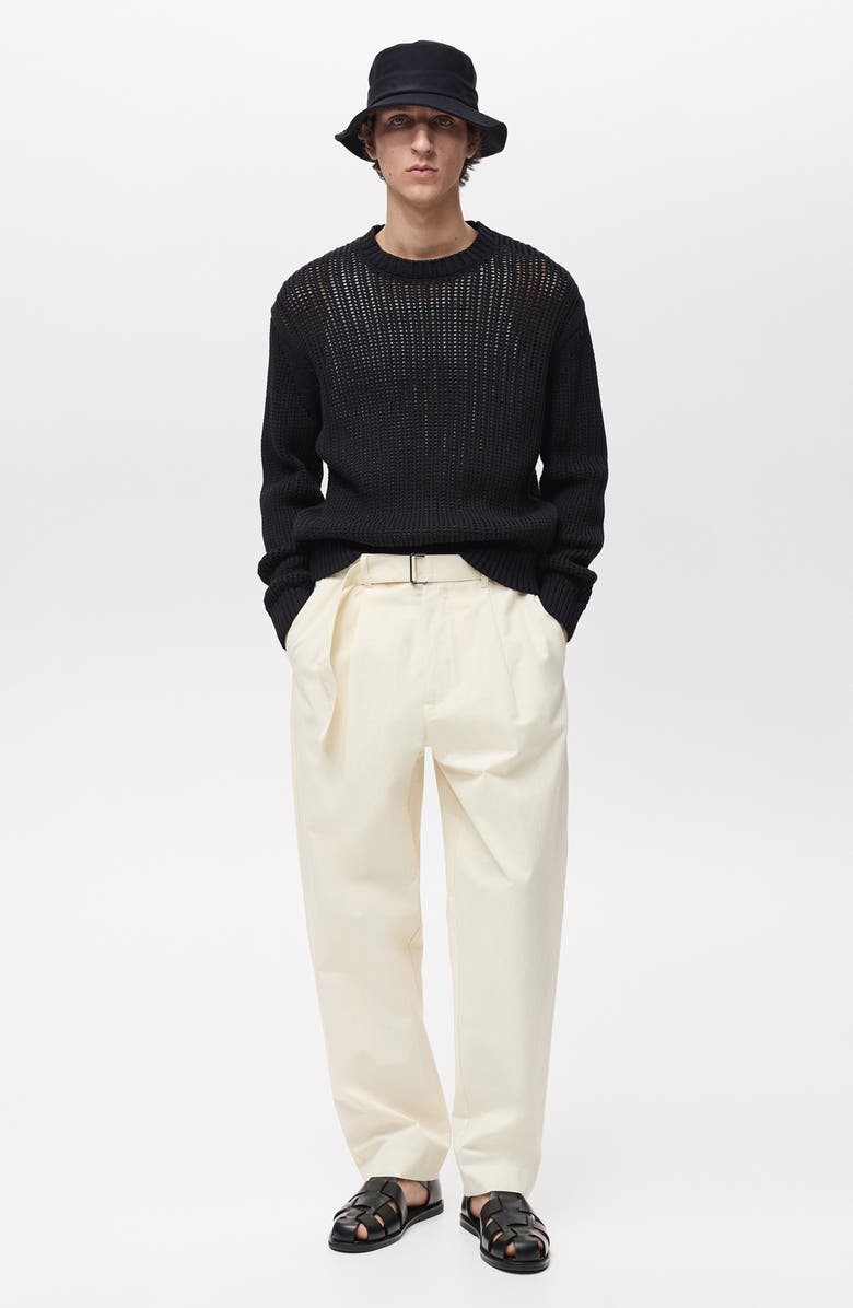 MANGO Oversize Openwork Cotton Crewneck Sweater, Alternate, color, Black