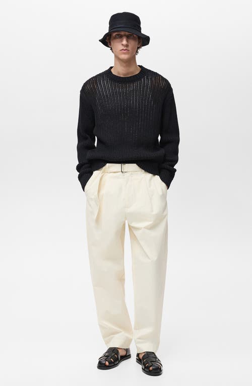 Mango Oversize Openwork Cotton Crewneck Sweater In Black