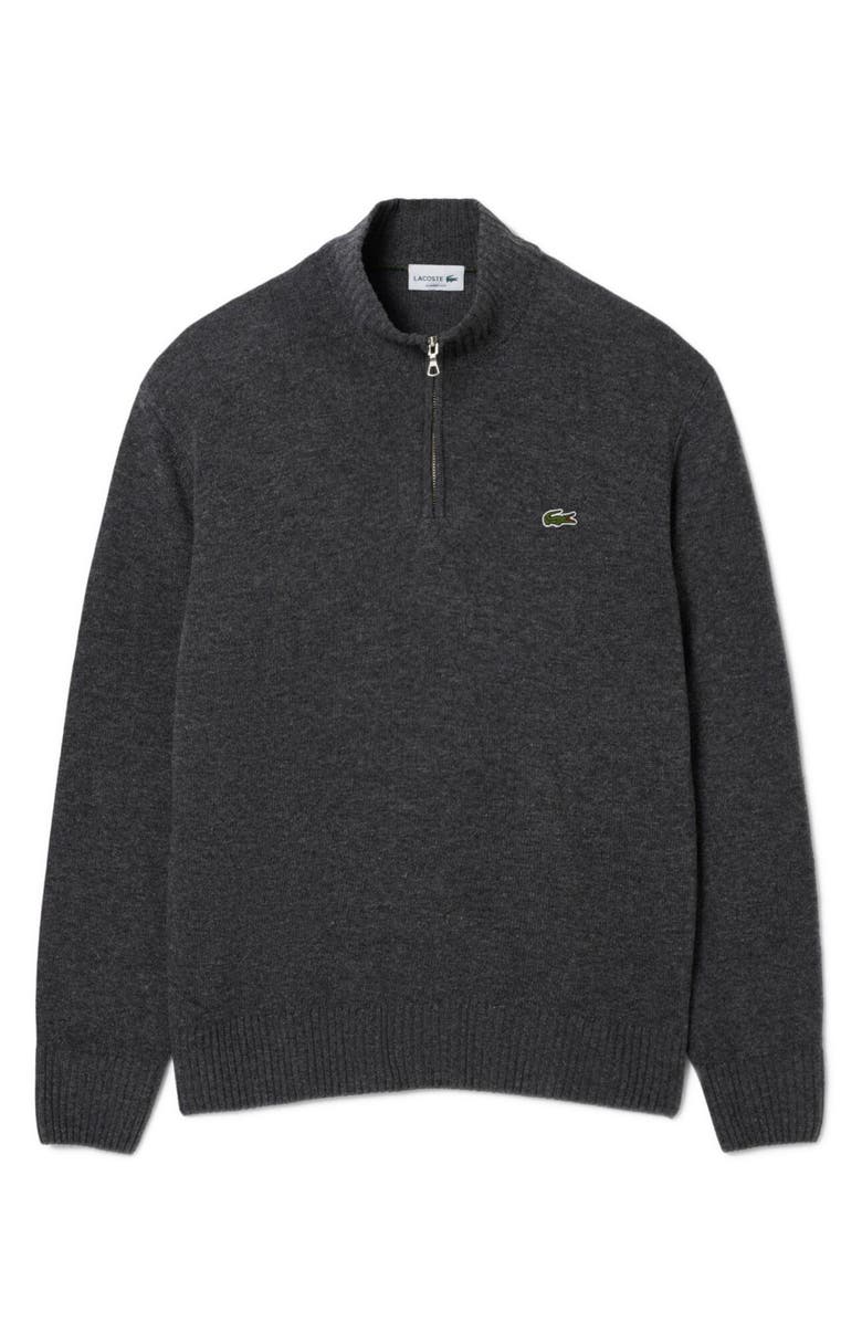 Lacoste Classic Fit Wool Quarter Zip Sweater, Alternate, color, Pitch Chine