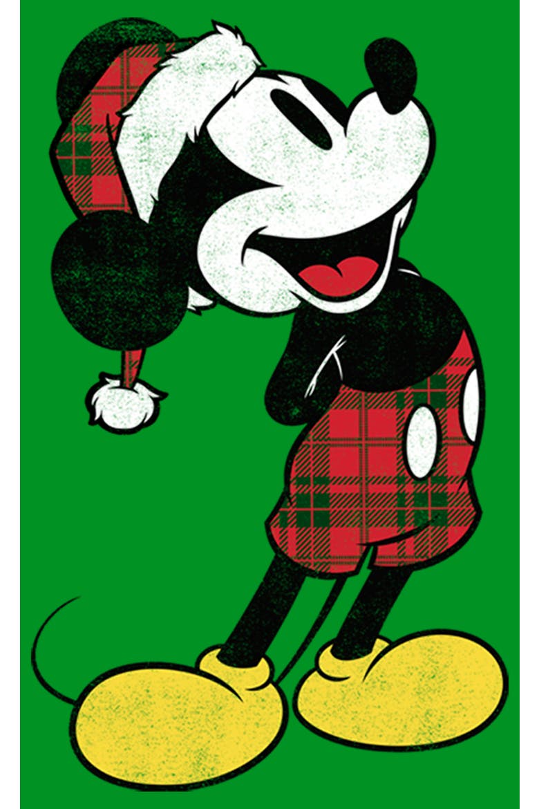 Boy's Mickey & Friends Mickey Going Plaid For Christmas  Graphic T-Shirt, Alternate, color, Kelly Green