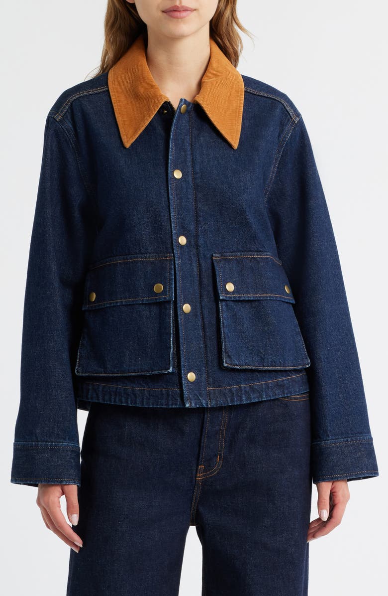 THE GREAT. The Denim Swing Jacket, Main, color, Midnight Rinse