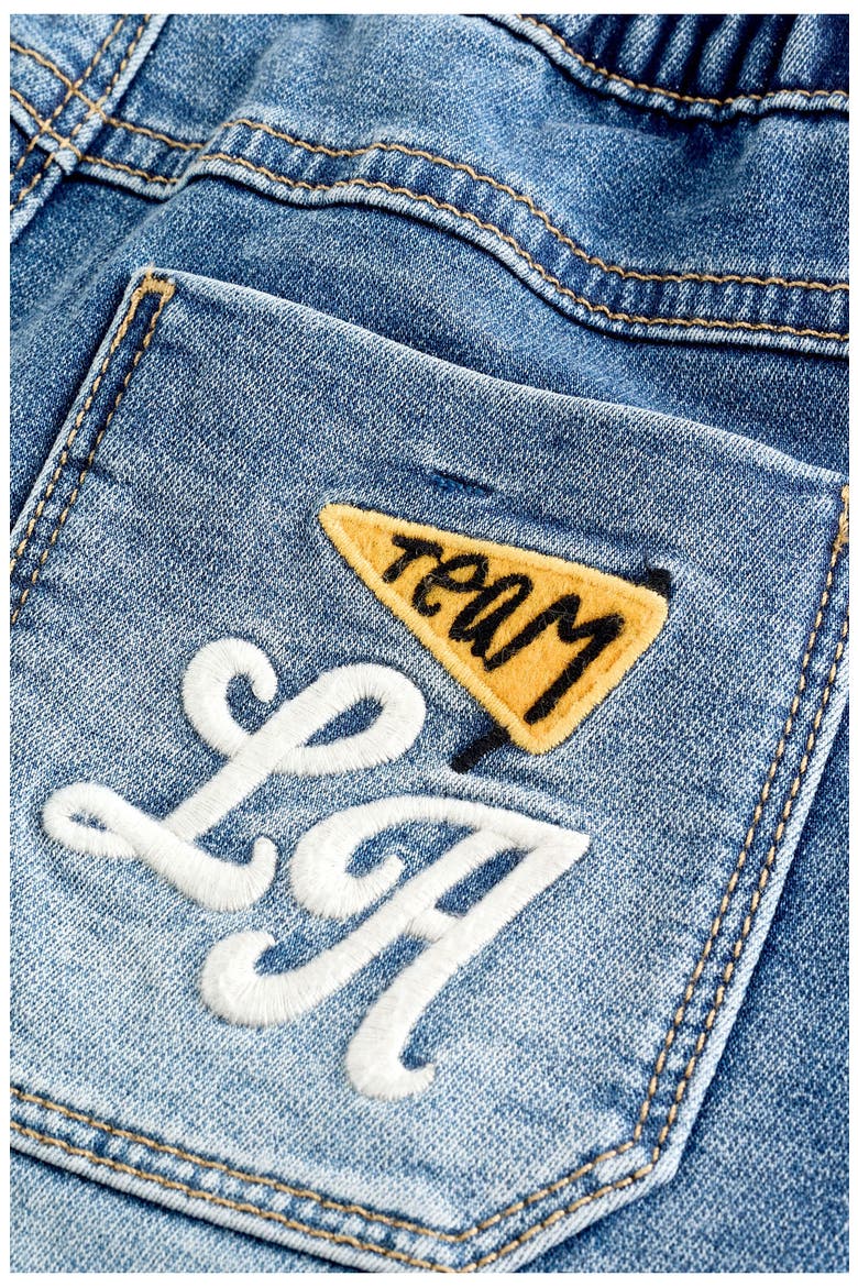 Kids' Character Patch Pull-On Jeans, Alternate, color, BLUE