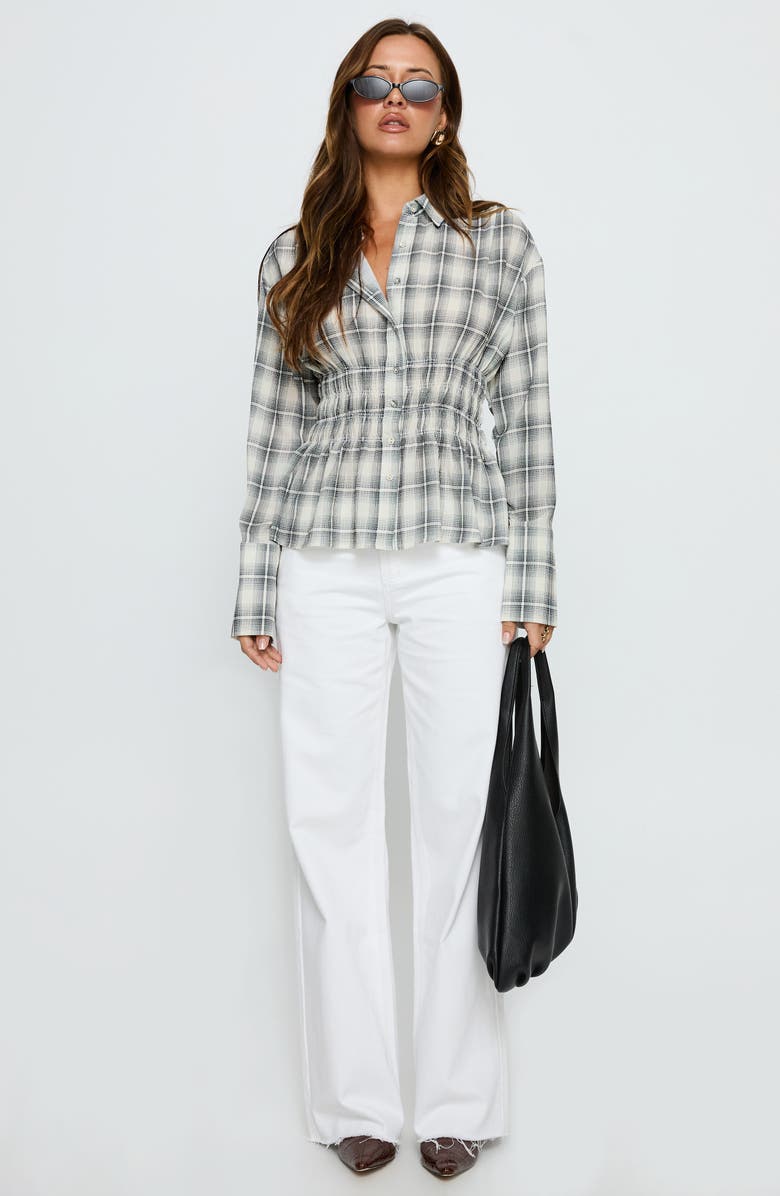 Princess Polly As You Are Check Button-Up Shirt, Alternate, color, Black Check