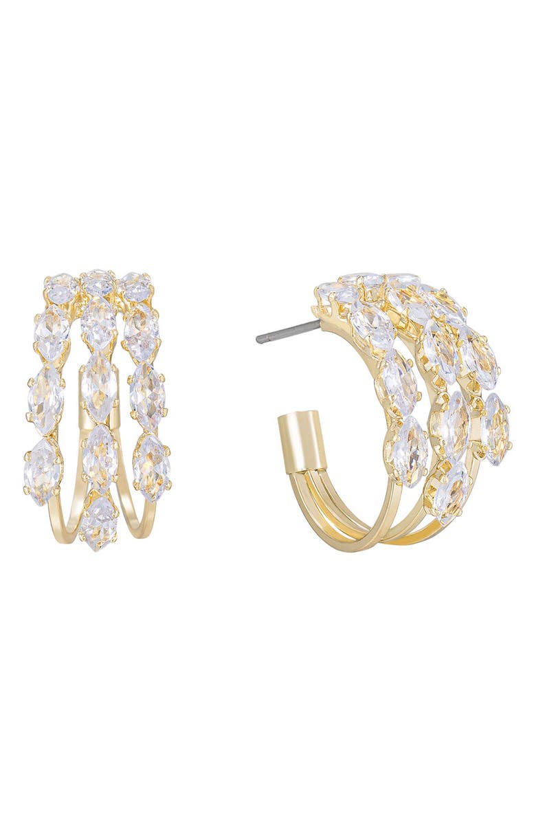 Ettika Crystal Huggie Hoop Earrings, Alternate, color, Gold