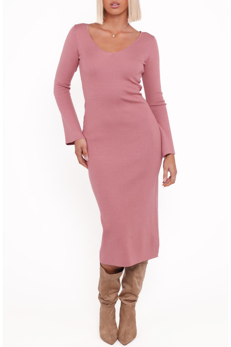 Lina V-Neck Long Sleeve Midi Sweater Dress, Main, color, PINK