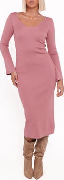 Petal & Pup Lina V-Neck Long Sleeve Midi Sweater Dress