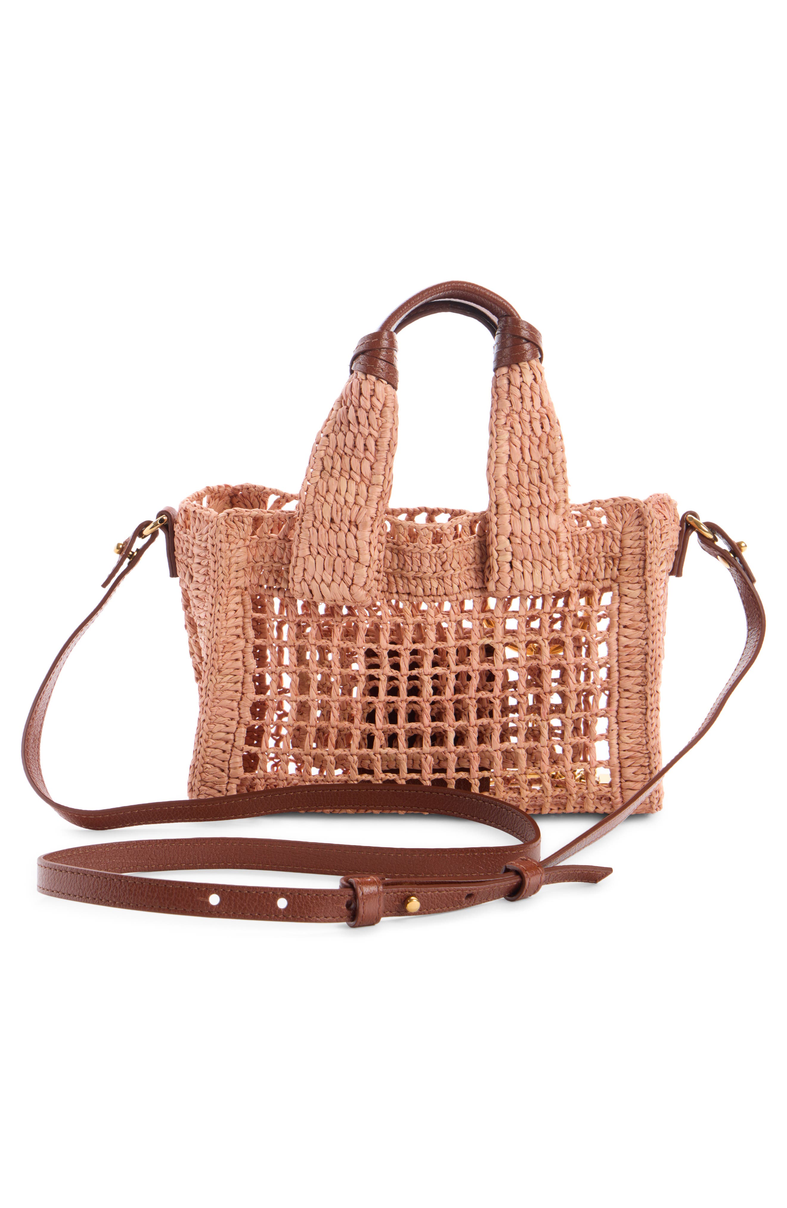 Chloé Mini Summer Banana Crochet Raffia East/West Tote, Alternate, color, Summery Beige