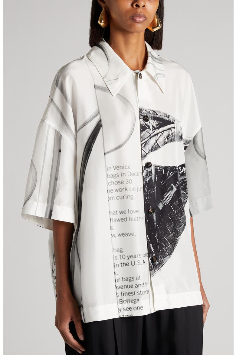 Campaign Print Oversize Silk Button-Up Shirt, Alternate, color, 9060 CHALK/ BLACK
