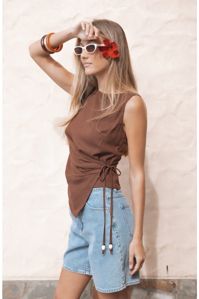 Heloise Side Tie Top, Alternate, color, DARK BROWN