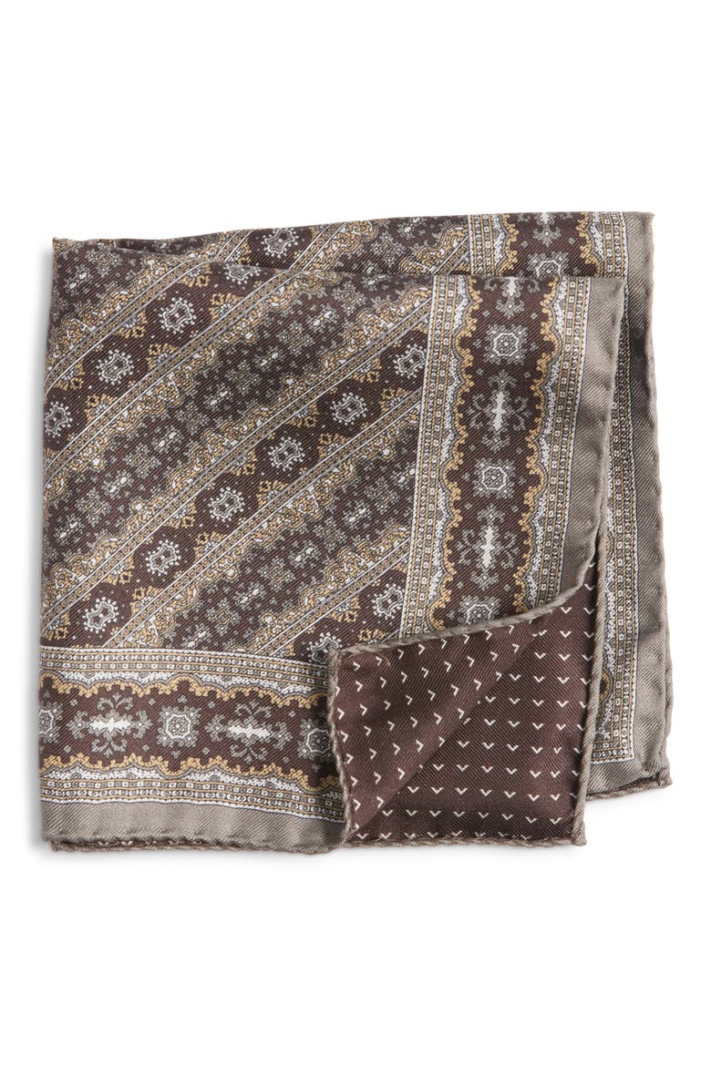Paisley Pocket Square, Main, color, DARK TAN