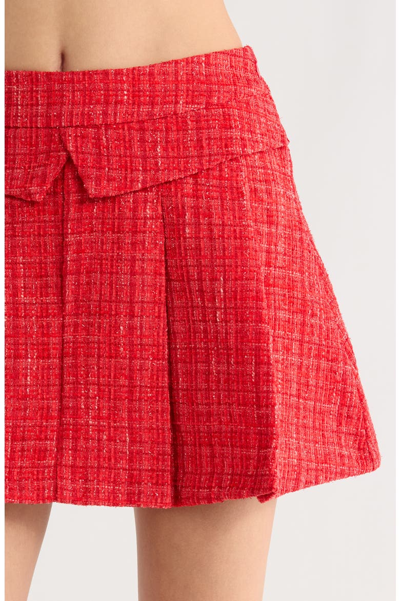 Pleated Tweed Miniskirt, Alternate, color, RED