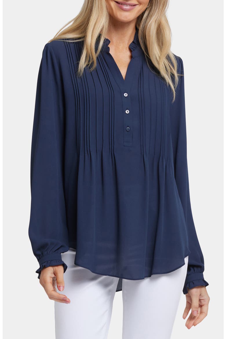 Pleated Yoke Long Sleeve Peasant Blouse, Main, color, OXFORD NAVY