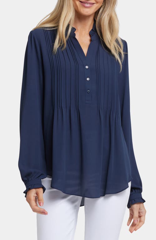 Nydj Pleated Yoke Long Sleeve Peasant Blouse In Blue
