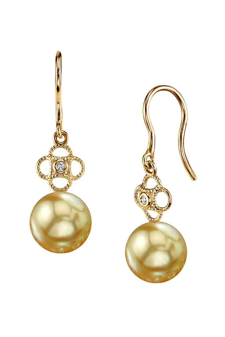 Golden South Sea Pearl & Diamond Lacy Earrings, Main, color, Yellow Gold