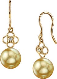 The Pearl Source Golden South Sea Pearl & Diamond Lacy Earrings