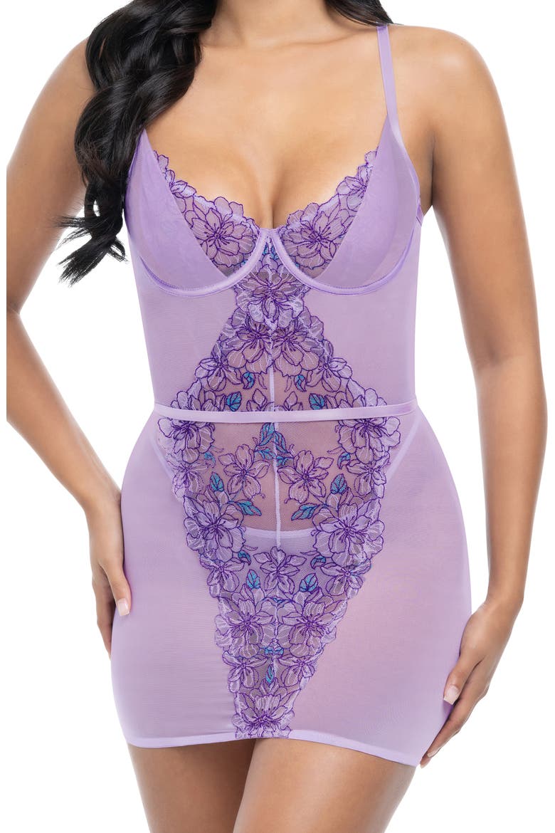 Lavender Underwire Chemise & G-String Set, Main, color, GRAPHIC GARDEN 041/LAVENDULA