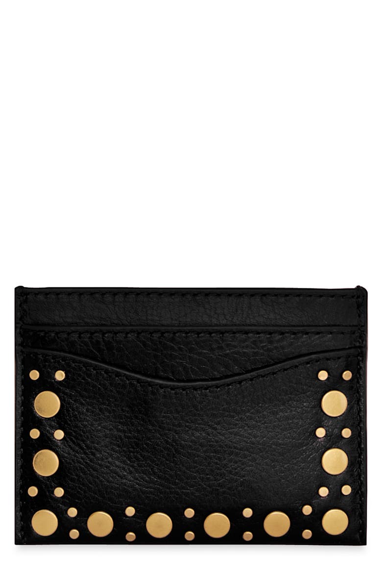 Mab Studded Leather Card Case, Main, color, BLACK