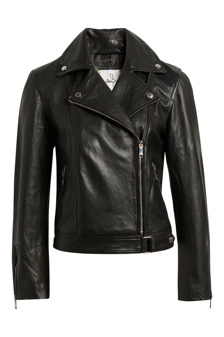 Leather Moto Jacket, Alternate, color, BLACK
