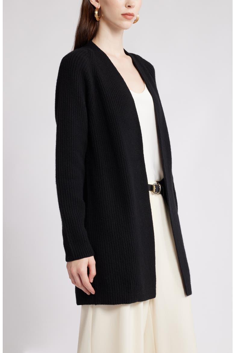 Rib Long Cardigan, Alternate, color, BLACK