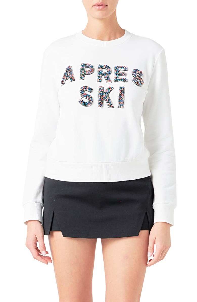 Endless Rose Après Ski Embellished Cotton Sweatshirt, Main, color, 