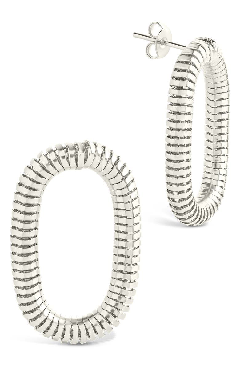 Sterling Forever Indigo Snake Chain Frontal Hoop Earrings, Main, color, Silver