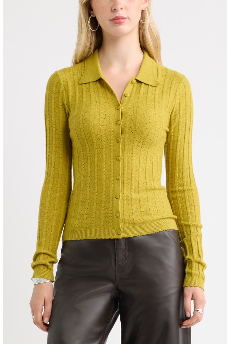 Ribbed Pointelle Cardigan, Main, color, OLIVE PEA