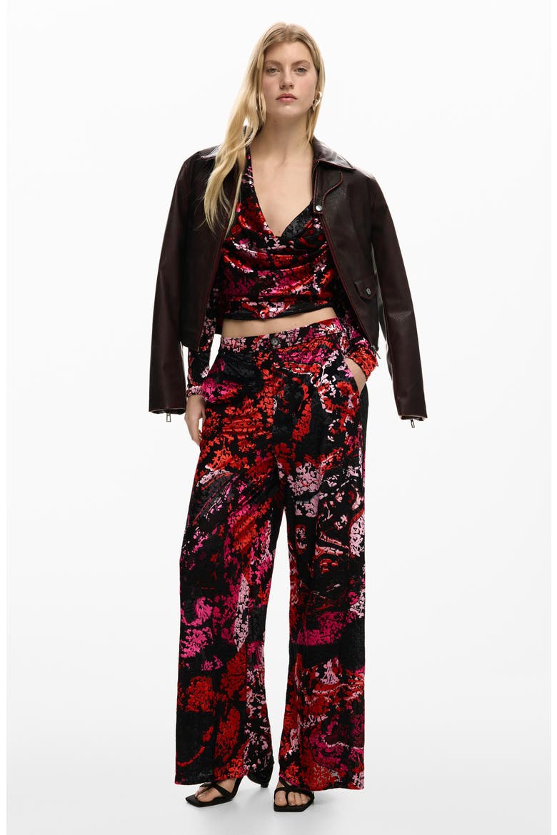Floral Print Wide Leg Pants, Alternate, color, BLACK