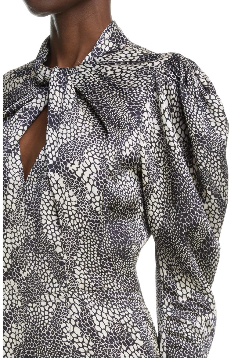 Vilma Print Twist Puff Sleeve Dress, Alternate, color, BLACK 01BK
