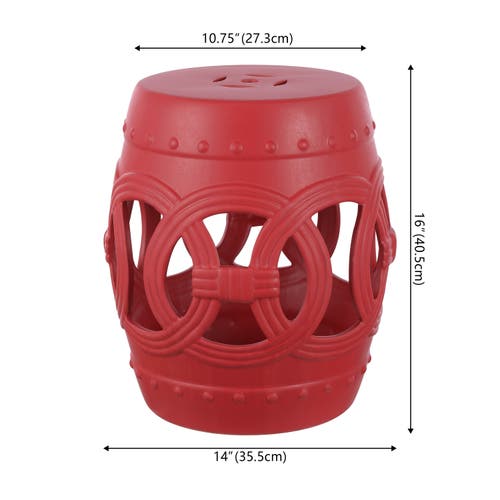Shop Jonathan Y Lucky Coins 16" Chinese Ceramic Drum Garden Stool In Matte Red