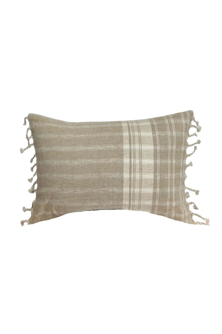 Thelma Tan Cream Linen Stripe Pillow Cover, Main, color, Tan Brown