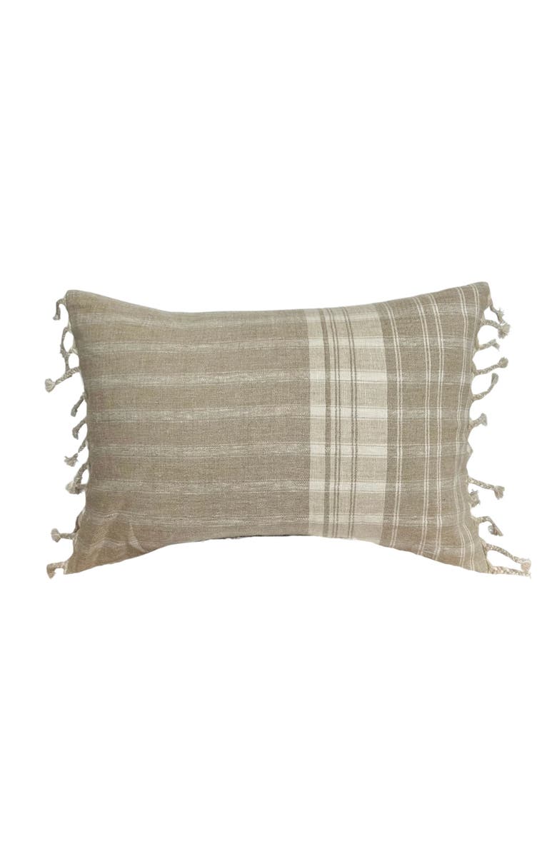 Linen & James Thelma Tan Cream Linen Stripe Pillow Cover, Main, color, Tan Brown