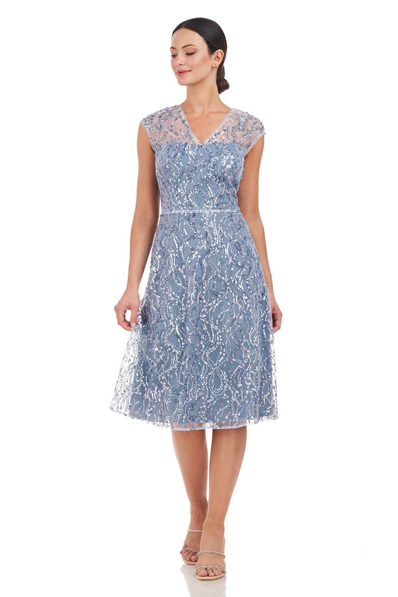 Jay Sequin Illusion Neck Cocktail Dress, Alternate, color, BABY BLUE