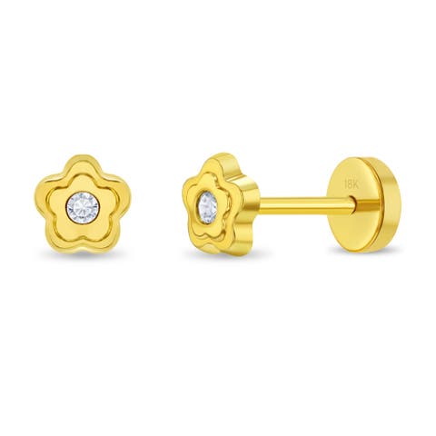 18k Bezel Flower Girl Earrings