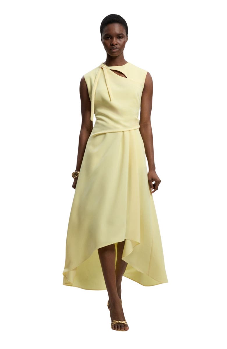 Karen Millen Tailored Drape Neck Midi Dress, Main, color, Lemon
