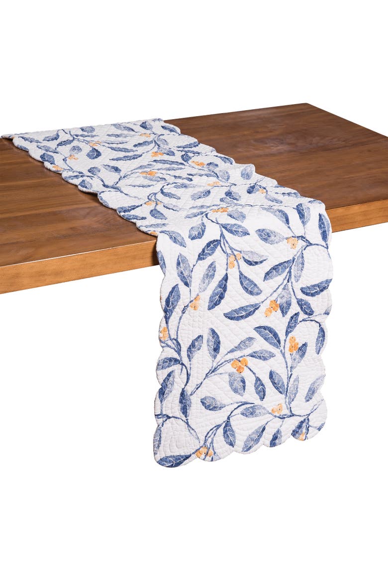 Laurelwood Vine Berries 100% Cotton Quilted Table Runner 14" x 51", Alternate, color, Blue